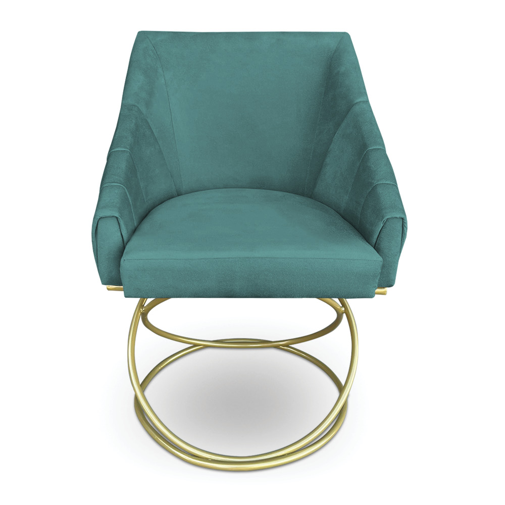 Poltrona Luxo Alana Suede Azul Turquesa Base de Ferro Dourado - Pallazio