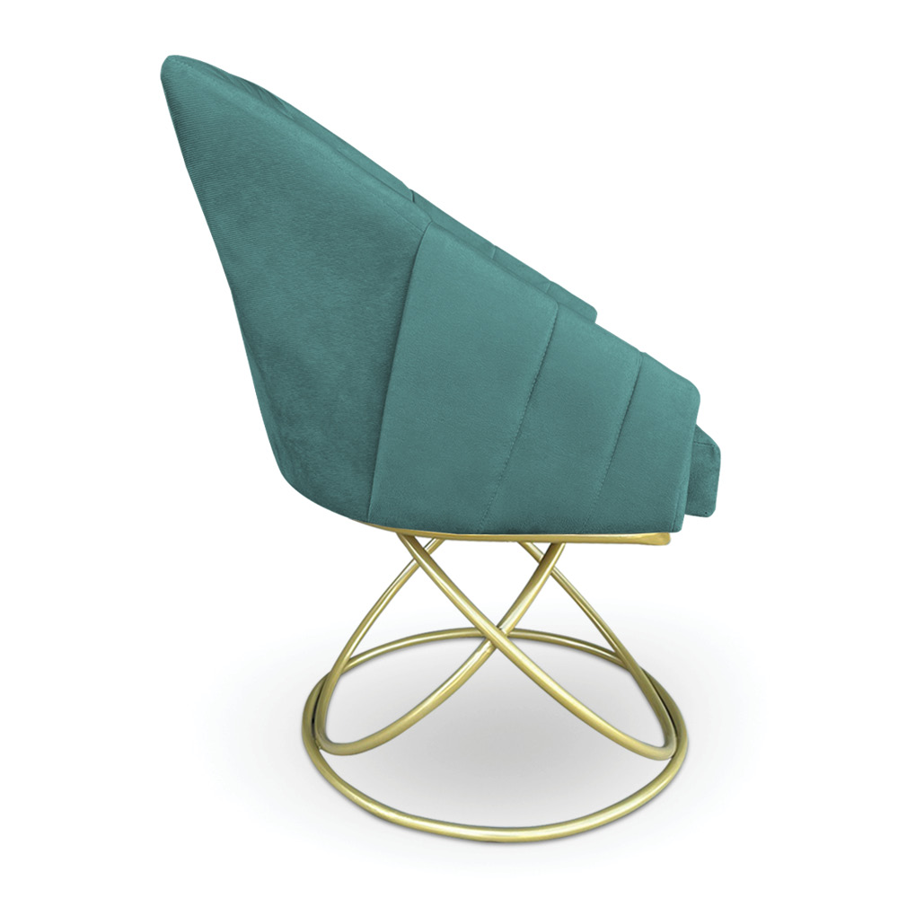 Poltrona Luxo Alana Suede Azul Turquesa Base de Ferro Dourado - Pallazio