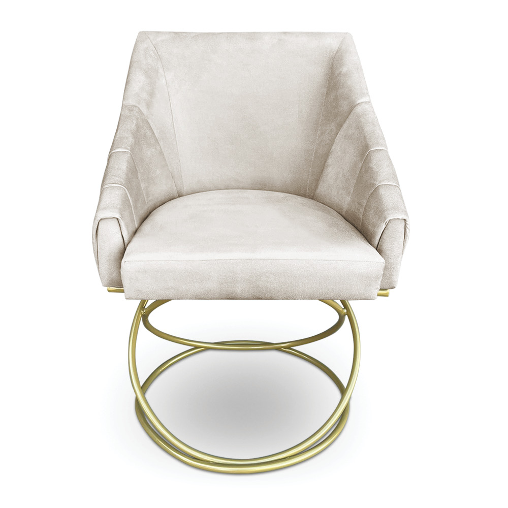 Poltrona Luxo Alana Suede Base de Ferro Dourado - Pallazio