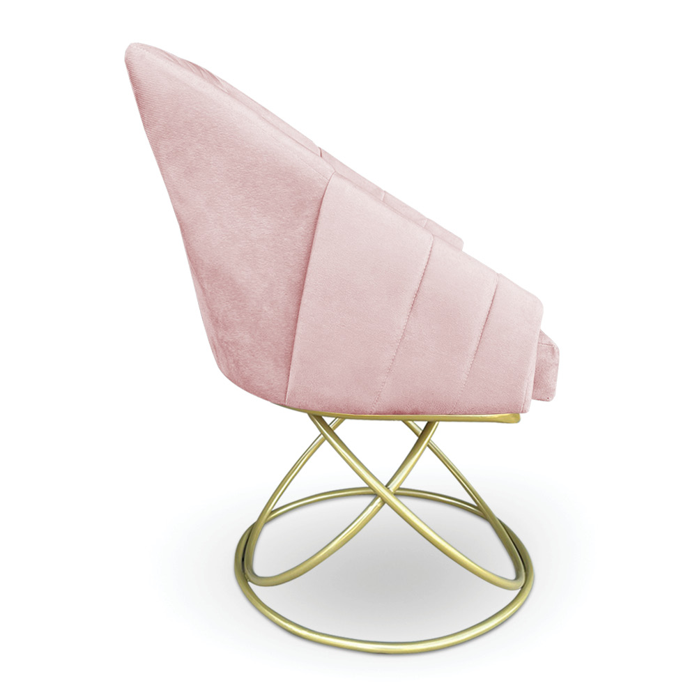 Poltrona Luxo Alana Suede Rosa Bebê Base de Ferro Dourado - Pallazio