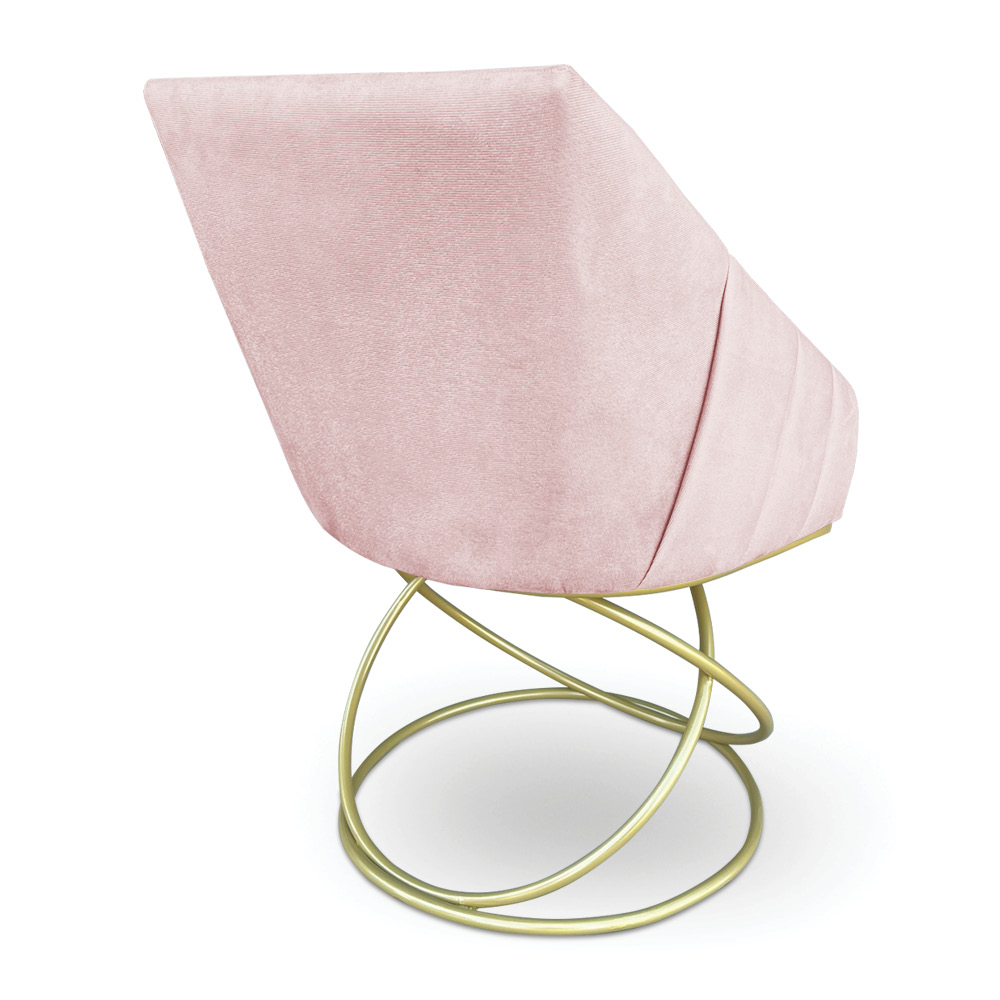 Poltrona Luxo Alana Suede Rosa Bebê Base de Ferro Dourado - Pallazio