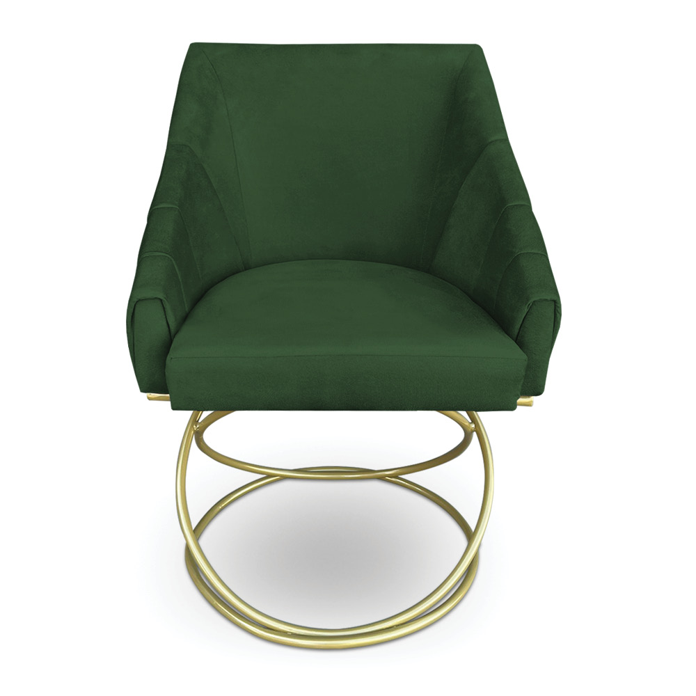 Poltrona Luxo Alana Suede Verde Base de Ferro Dourado - Pallazio