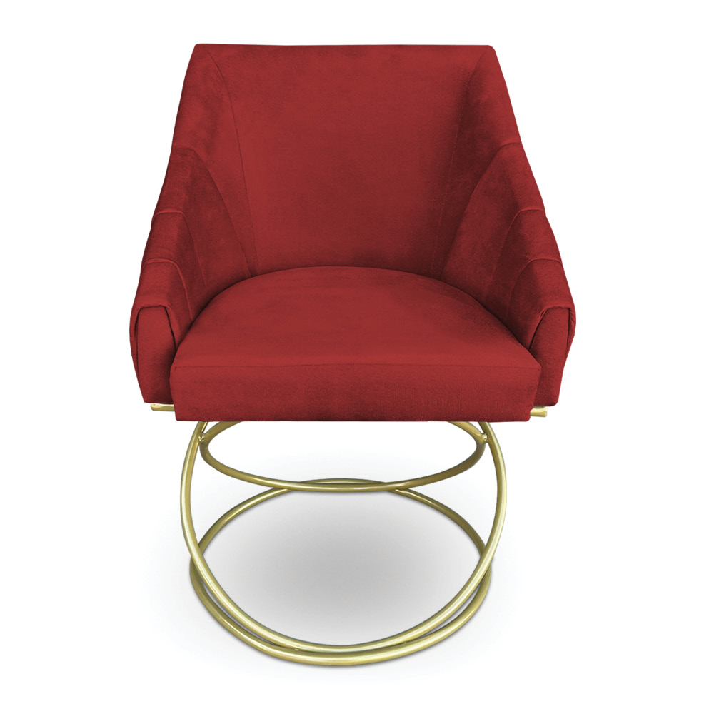 Poltrona Luxo Alana Suede Vermelho Base de Ferro Dourado - Pallazio