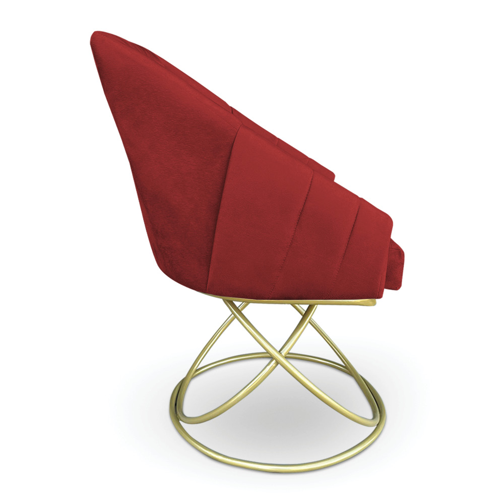 Poltrona Luxo Alana Suede Vermelho Base de Ferro Dourado - Pallazio
