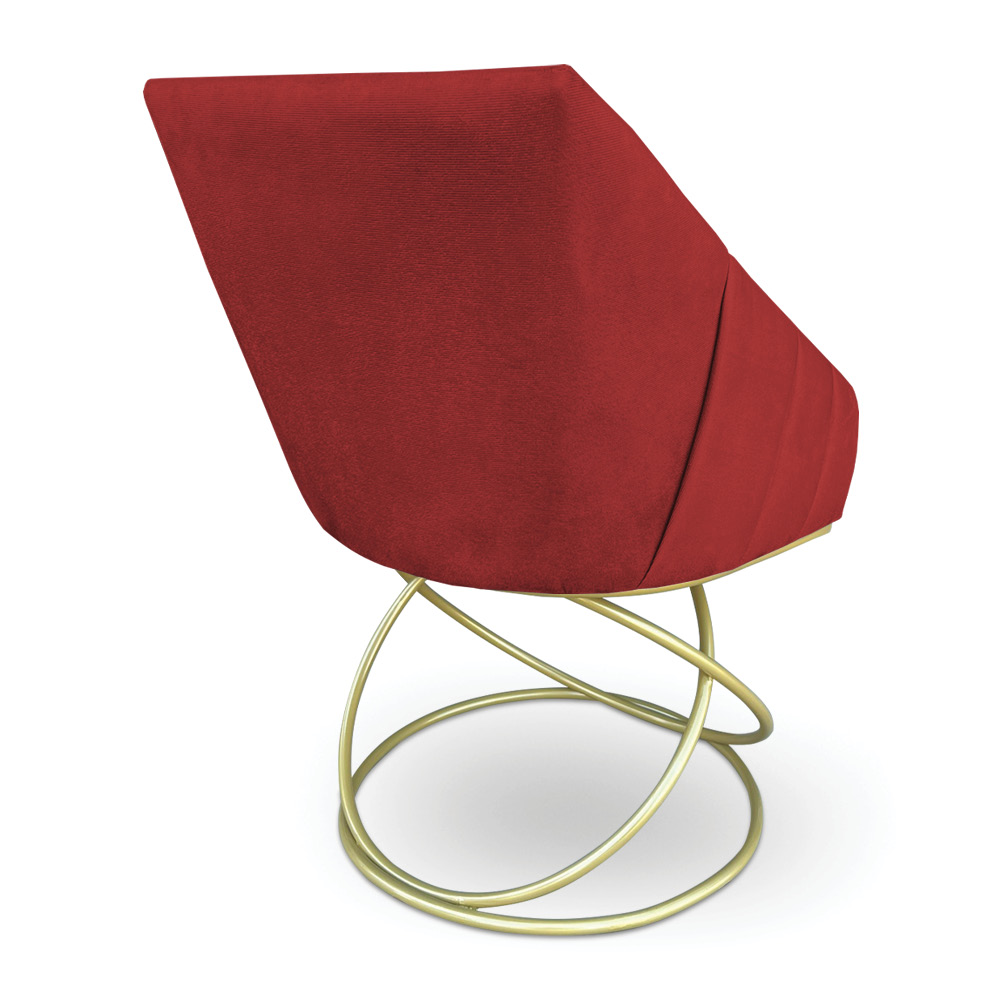 Poltrona Luxo Alana Suede Vermelho Base de Ferro Dourado - Pallazio