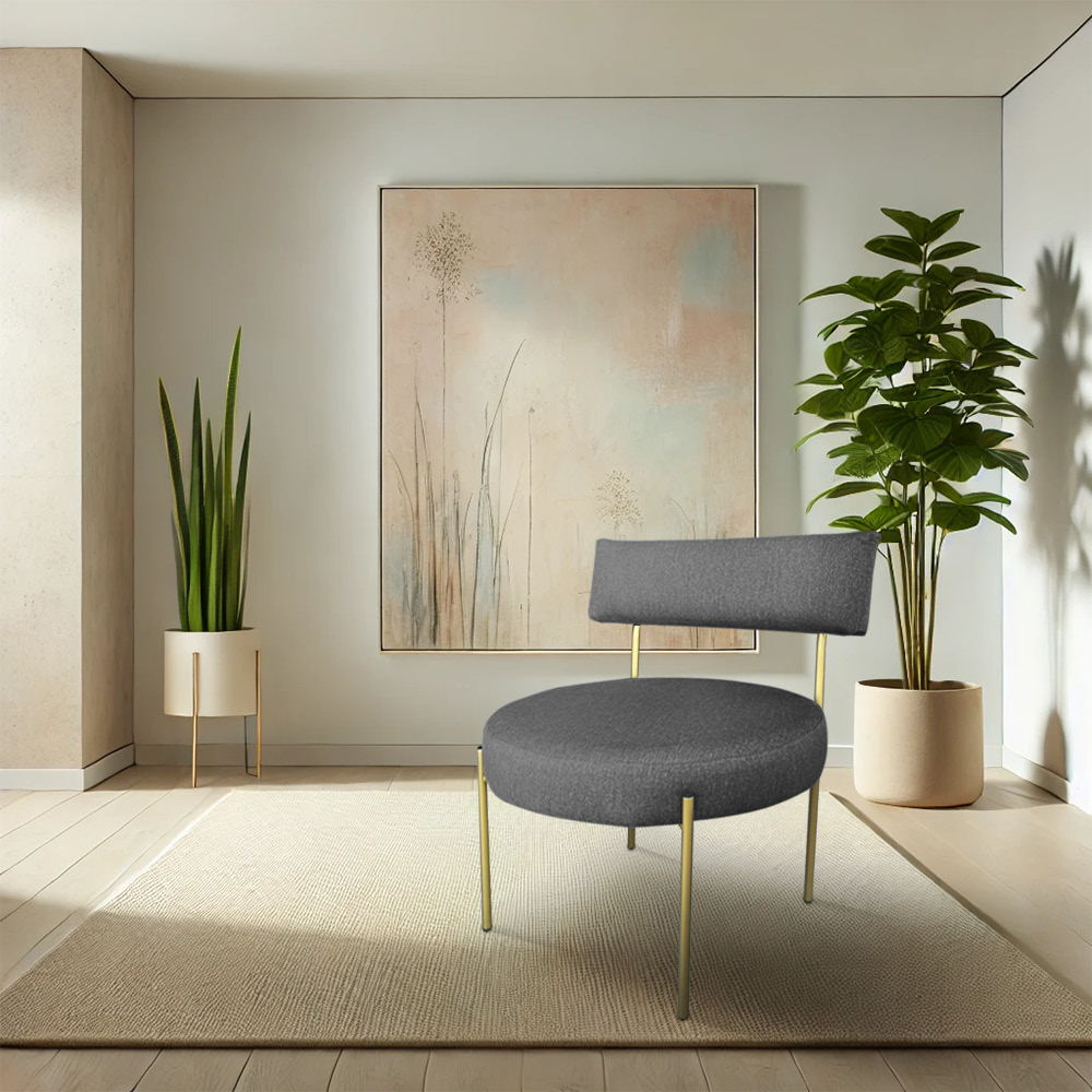 Poltrona Luxo Elora Linho Grafite Pés de Ferro Dourado - Pallazio