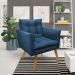 Poltrona Olivia Suede Azul Marinho Pés Palito Castanho - Pallazio