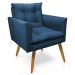 Poltrona Olivia Suede Azul Marinho Pés Palito Castanho - Pallazio