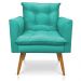 Poltrona Olivia Suede Azul Turquesa Pés Palito Castanho - Pallazio