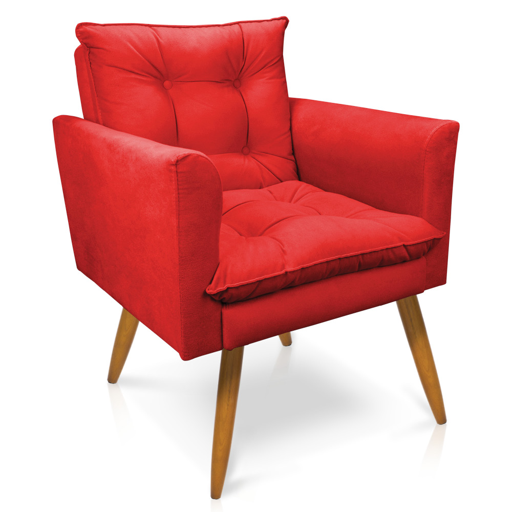 Poltrona Olivia Suede Vermelho Pés Palito Castanho - Pallazio