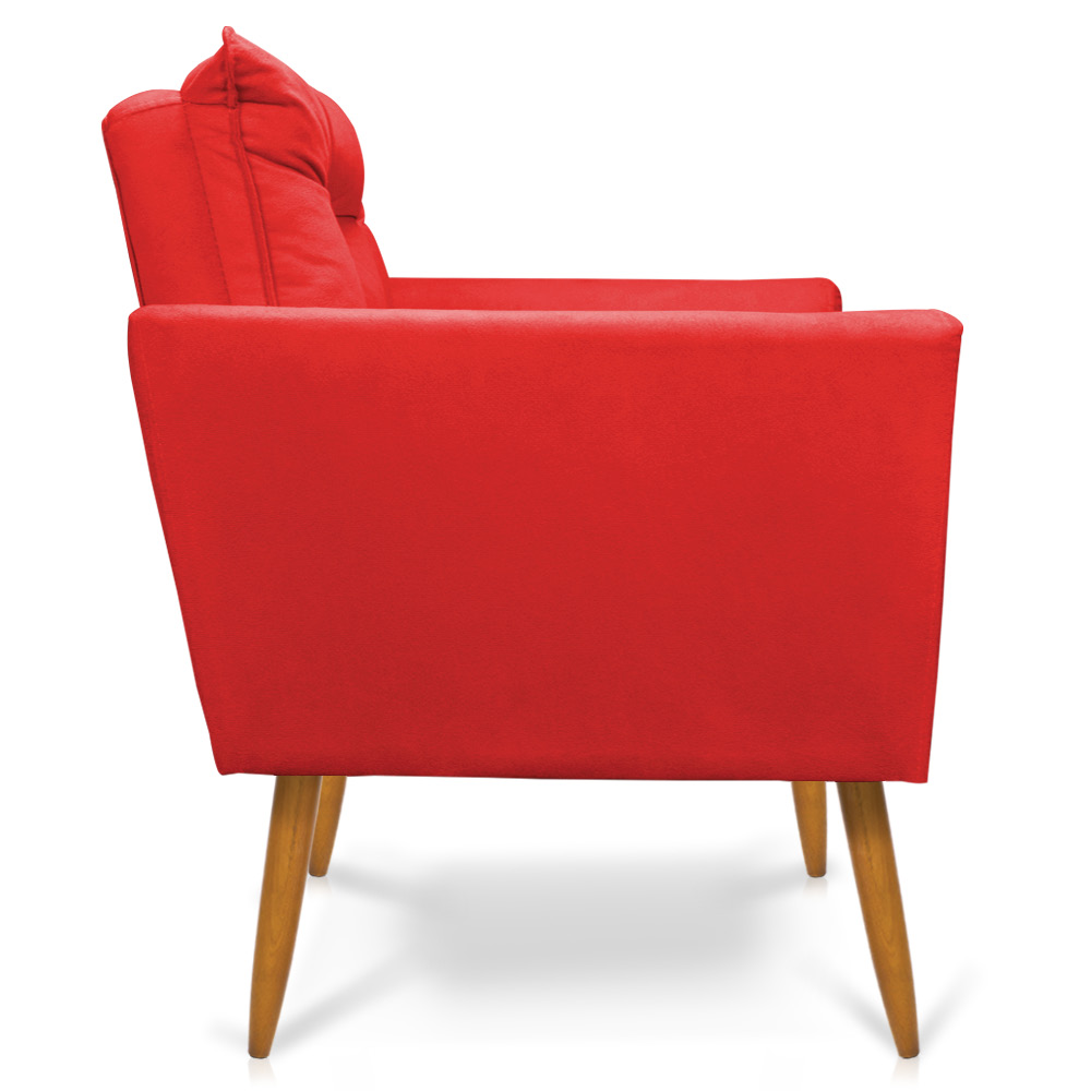 Poltrona Olivia Suede Vermelho Pés Palito Castanho - Pallazio