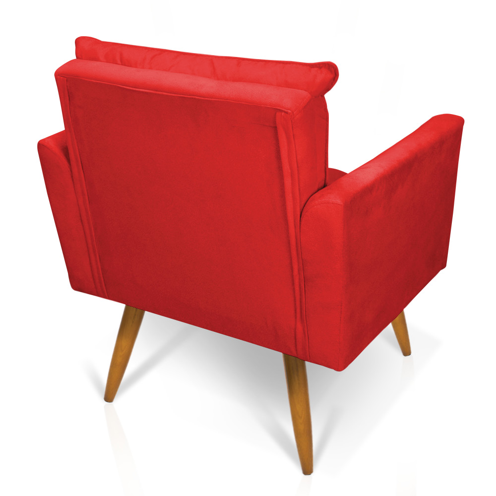 Poltrona Olivia Suede Vermelho Pés Palito Castanho - Pallazio