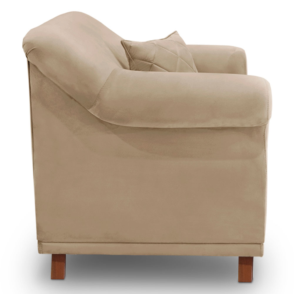 Poltrona Para Sala de Estar Vênus Suede Bege Pés Castanho - Pallazio