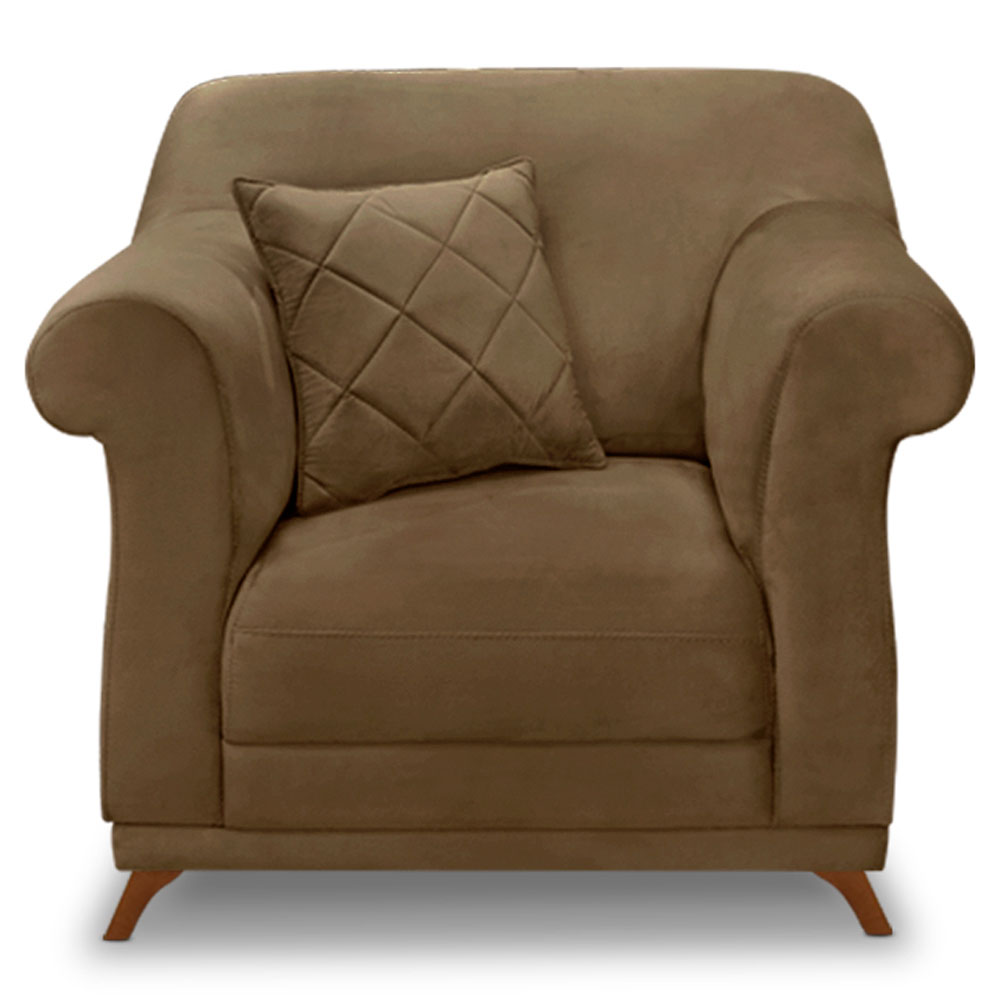Poltrona Para Sala de Estar Vênus Suede Caramelo Pés Castanho - Pallazio