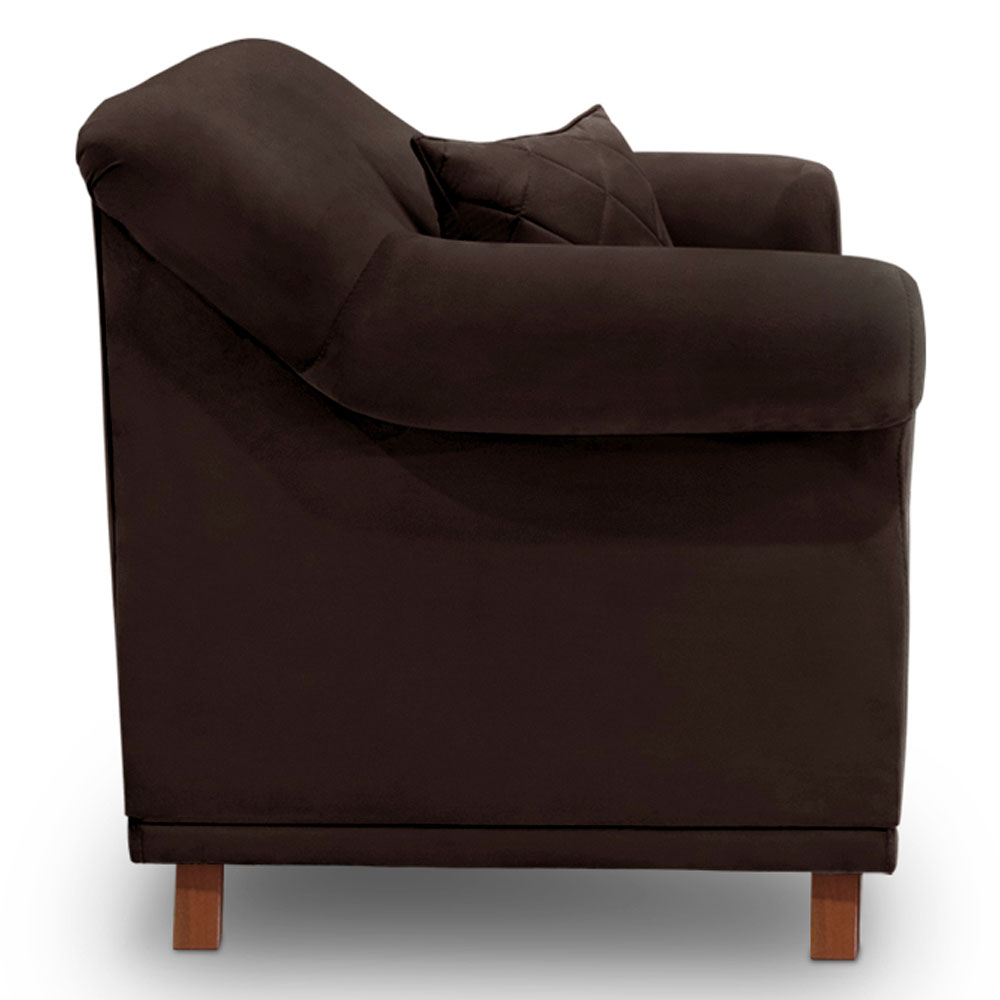 Poltrona Para Sala de Estar Vênus Suede Marrom Café Pés Castanho - Pallazio