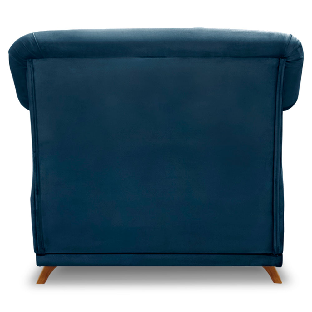 Poltrona Para Sala de Estar Vênus Veludo Azul Marinho Pés Castanho - Pallazio