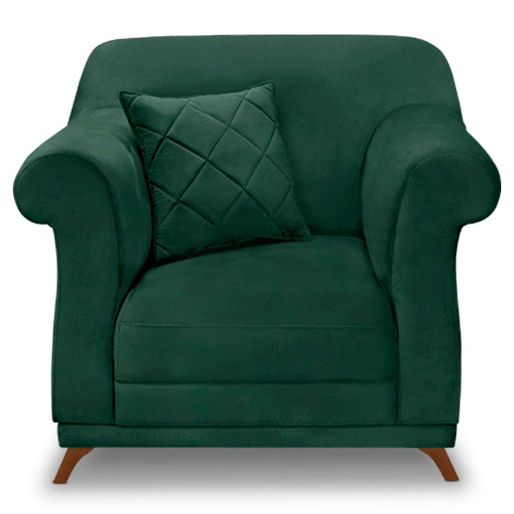 Poltrona Para Sala de Estar Vênus Veludo Verde Floresta Pés Castanho - Pallazio