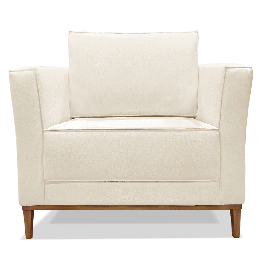 Poltrona Para Sala de Estar Vega Linho Natural Pés Castanho - Pallazio