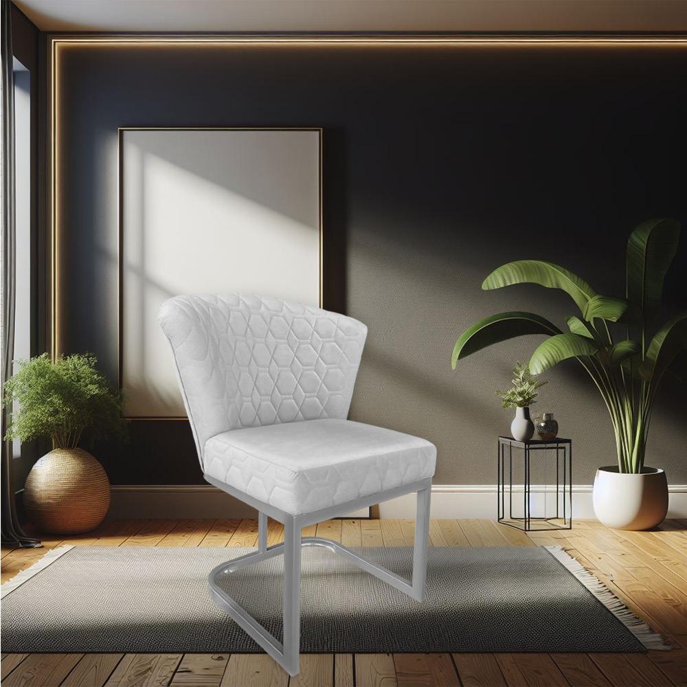 Poltrona Vitória Veludo Cinza Matelassê Base Metálica Industrial Prata - Pallazio