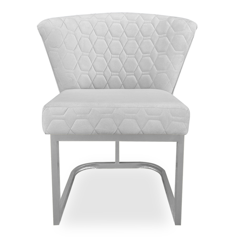 Poltrona Vitória Veludo Cinza Matelassê Base Metálica Industrial Prata - Pallazio