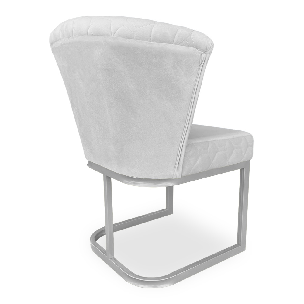 Poltrona Vitória Veludo Cinza Matelassê Base Metálica Industrial Prata - Pallazio