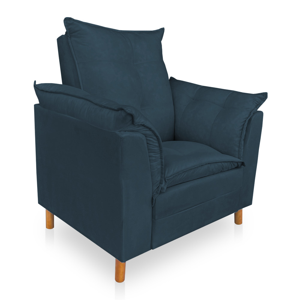 Poltrona de Amamentação com Puff Laura Suede Azul Marinho - Pallazio