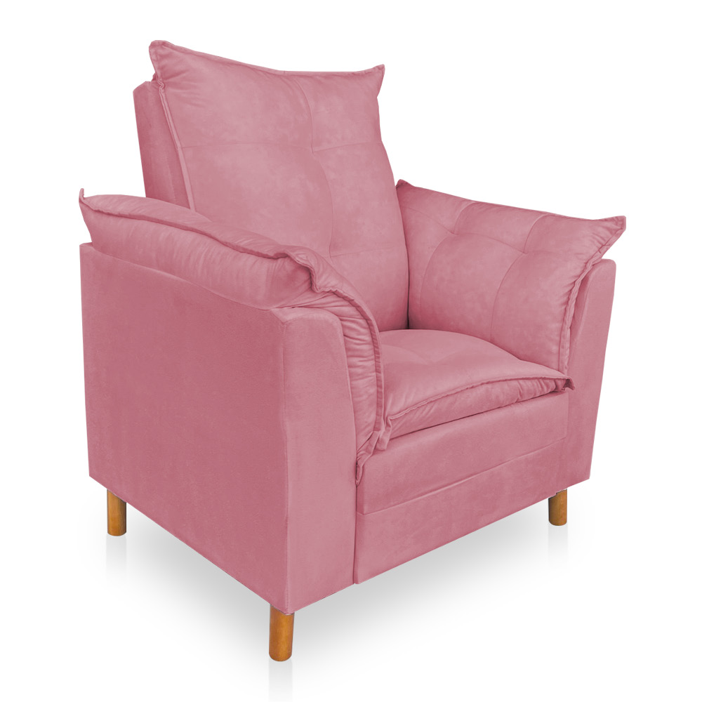 Poltrona de Amamentação com Puff Laura Veludo Rosa - Pallazio