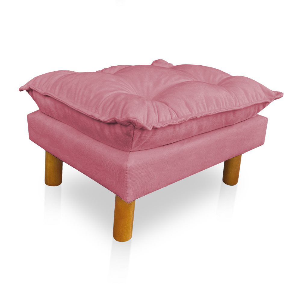 Poltrona de Amamentação com Puff Laura Veludo Rosa - Pallazio