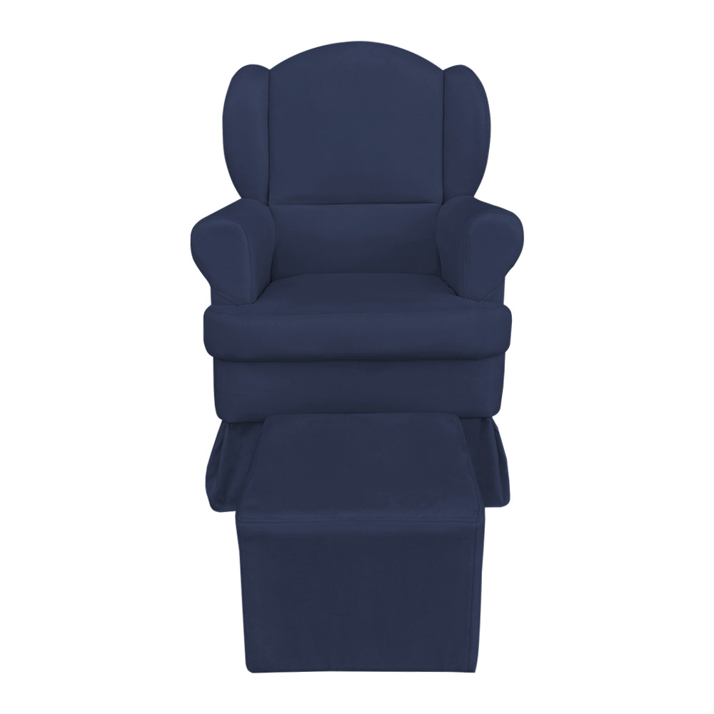 Poltrona de Amamentação com Puff Serena Suede Azul Marinho - Pallazio