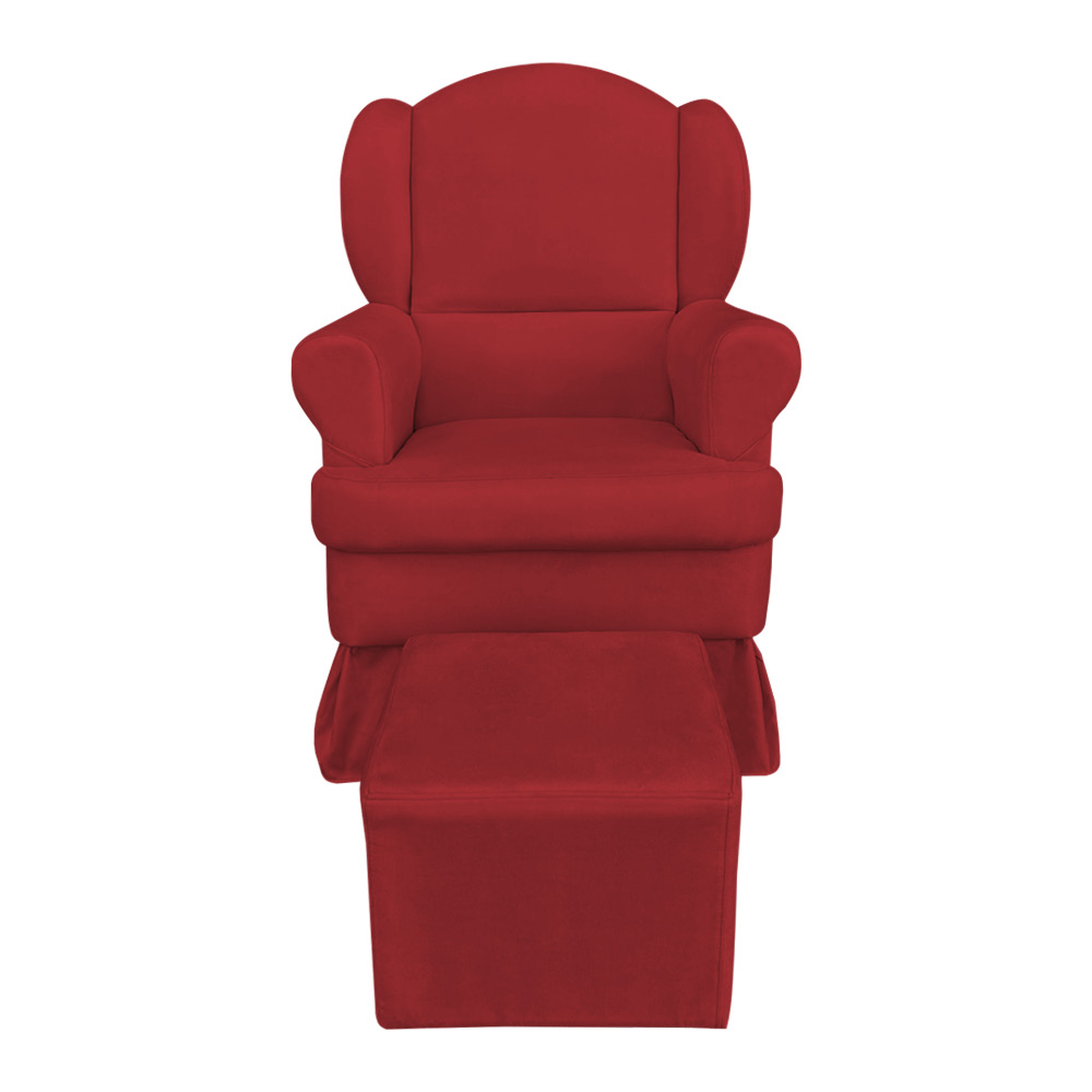 Poltrona de Amamentação com Puff Serena Suede Vermelho - Pallazio
