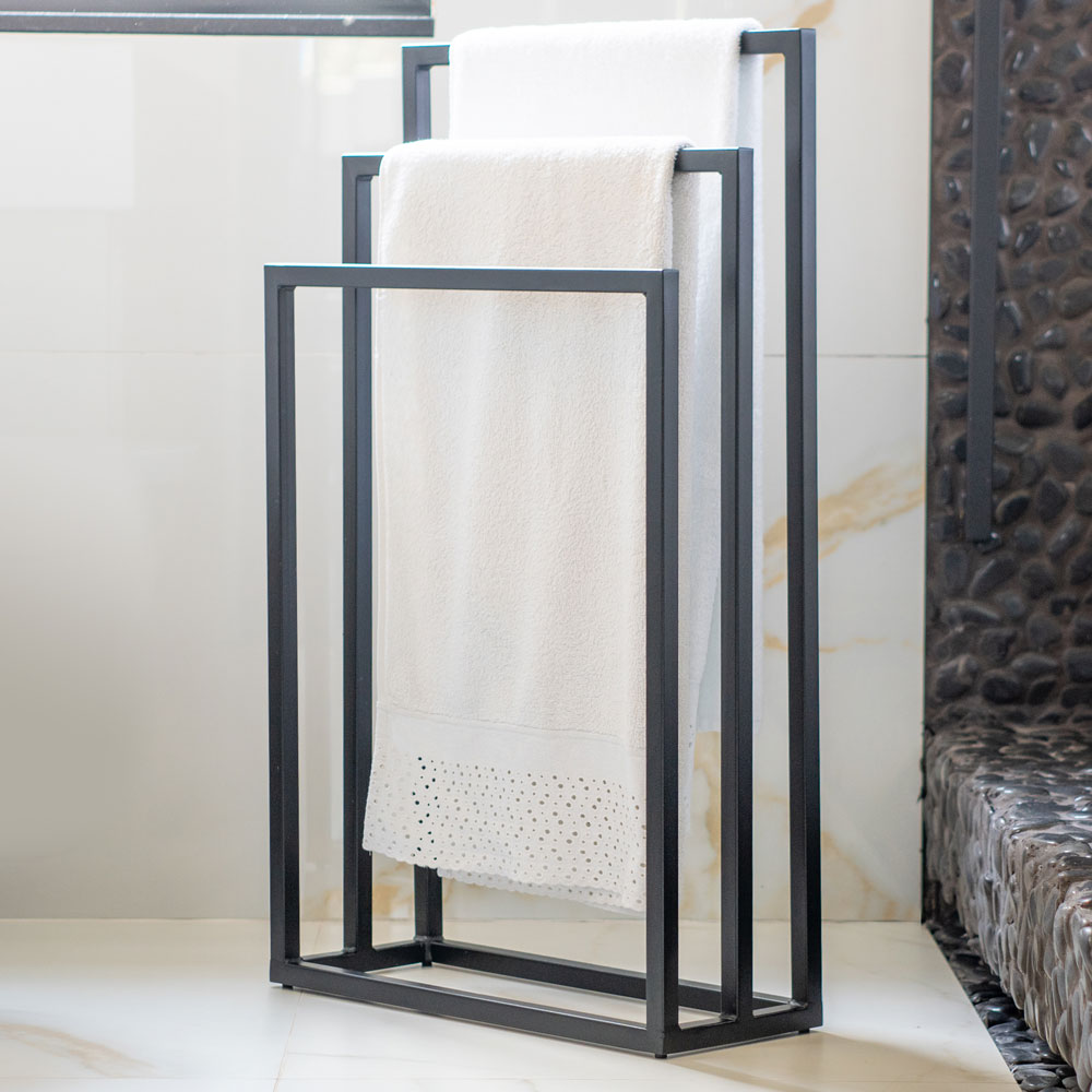 Porta Toalha Para 3 Toalhas Eleganza 50 cm Metal Preto - Pallazio