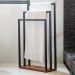 Porta Toalha Para 3 Toalhas Eleganza 50 cm Metal Preto e Madeira - Pallazio
