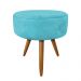 Puff Banqueta Redonda Nina Suede Azul Turquesa Pés Palito Castanho - Pallazio