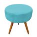 Puff Banqueta Redonda Nina Suede Azul Turquesa Pés Palito Castanho - Pallazio
