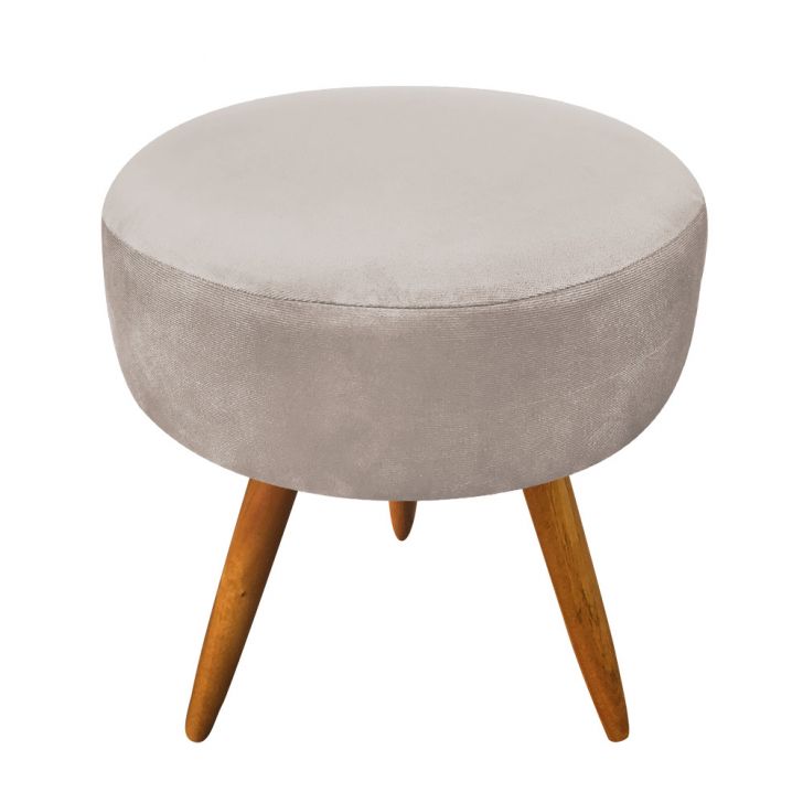 Puff Redondo Sala Quarto Suede Bege