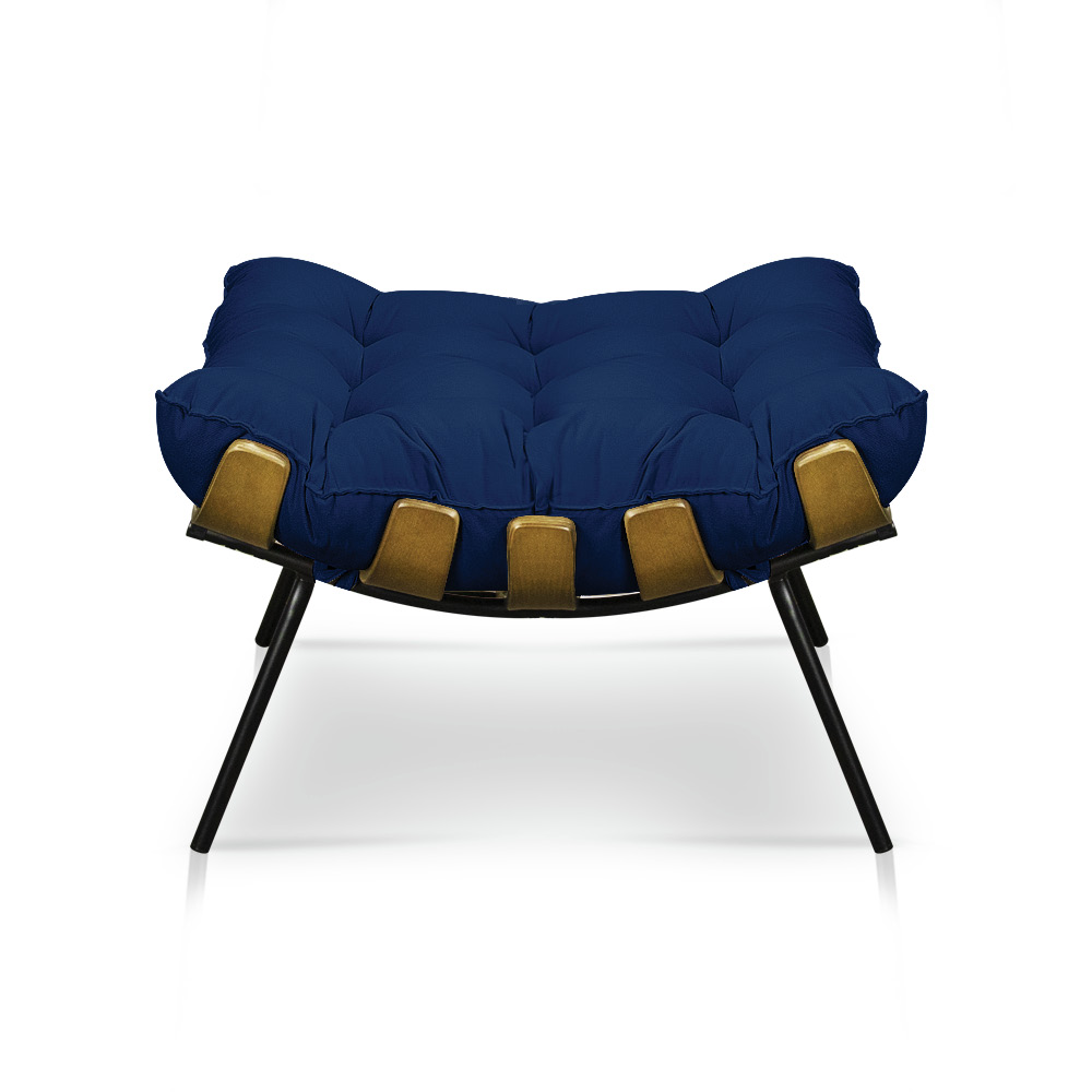 Puff Costela Suede Azul Marinho Base Metálica - Pallazio