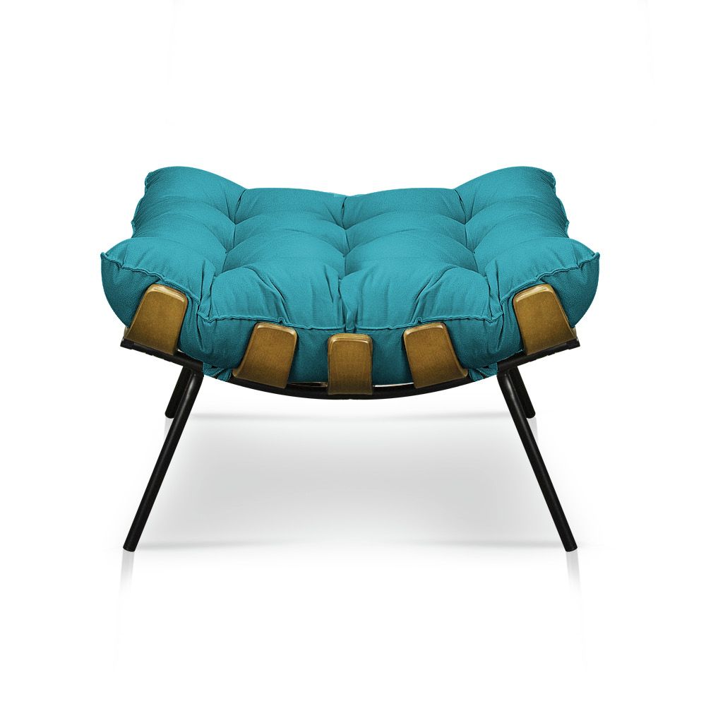 Puff Costela Suede Azul Turquesa Base Metálica - Pallazio