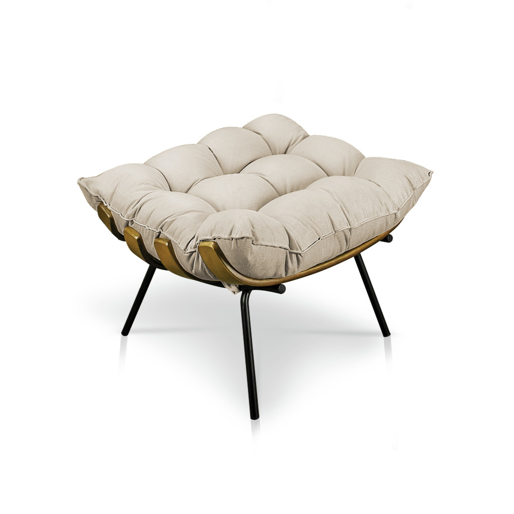 Puff Costela Suede Bege Base Metálica - Pallazio