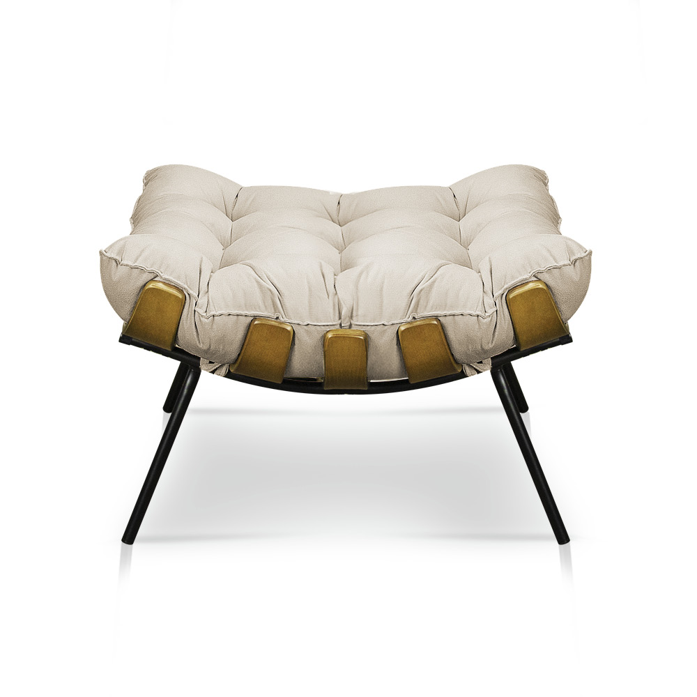 Puff Costela Suede Bege Base Metálica - Pallazio