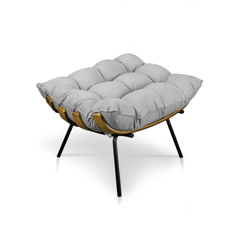 Puff Costela Suede Cinza Base Metálica - Pallazio