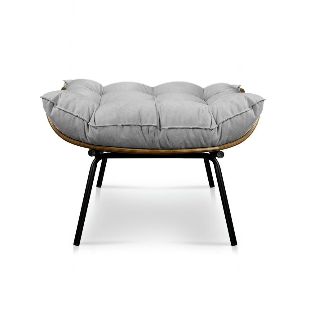 Puff Costela Suede Cinza Base Metálica - Pallazio