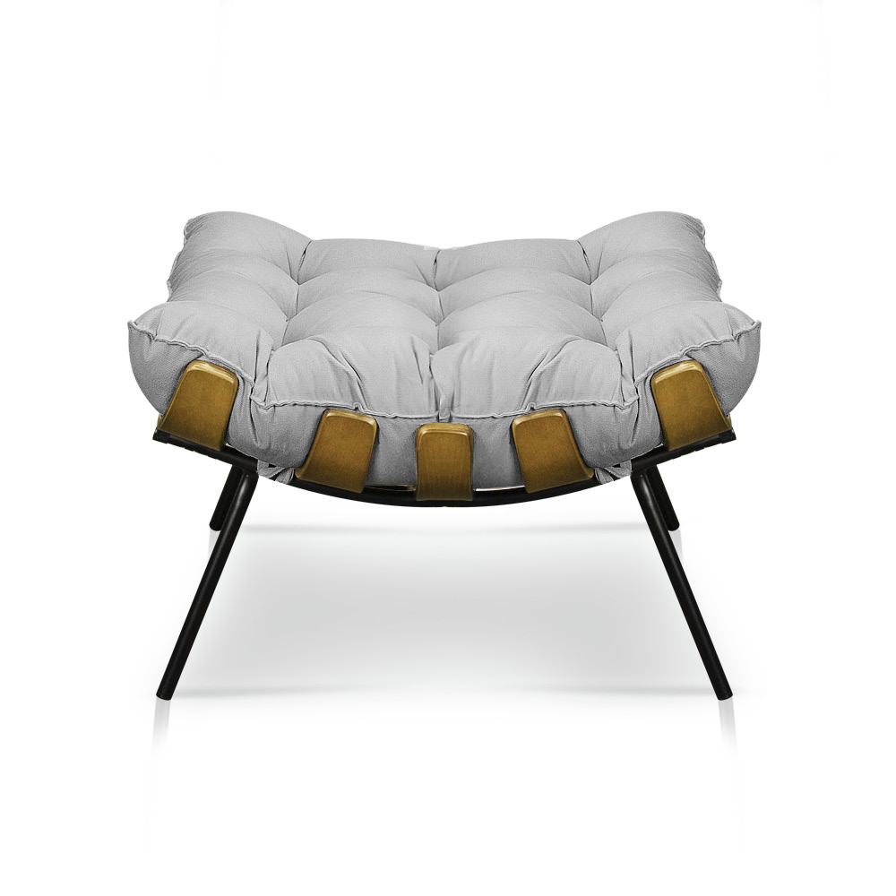 Puff Costela Suede Cinza Base Metálica - Pallazio