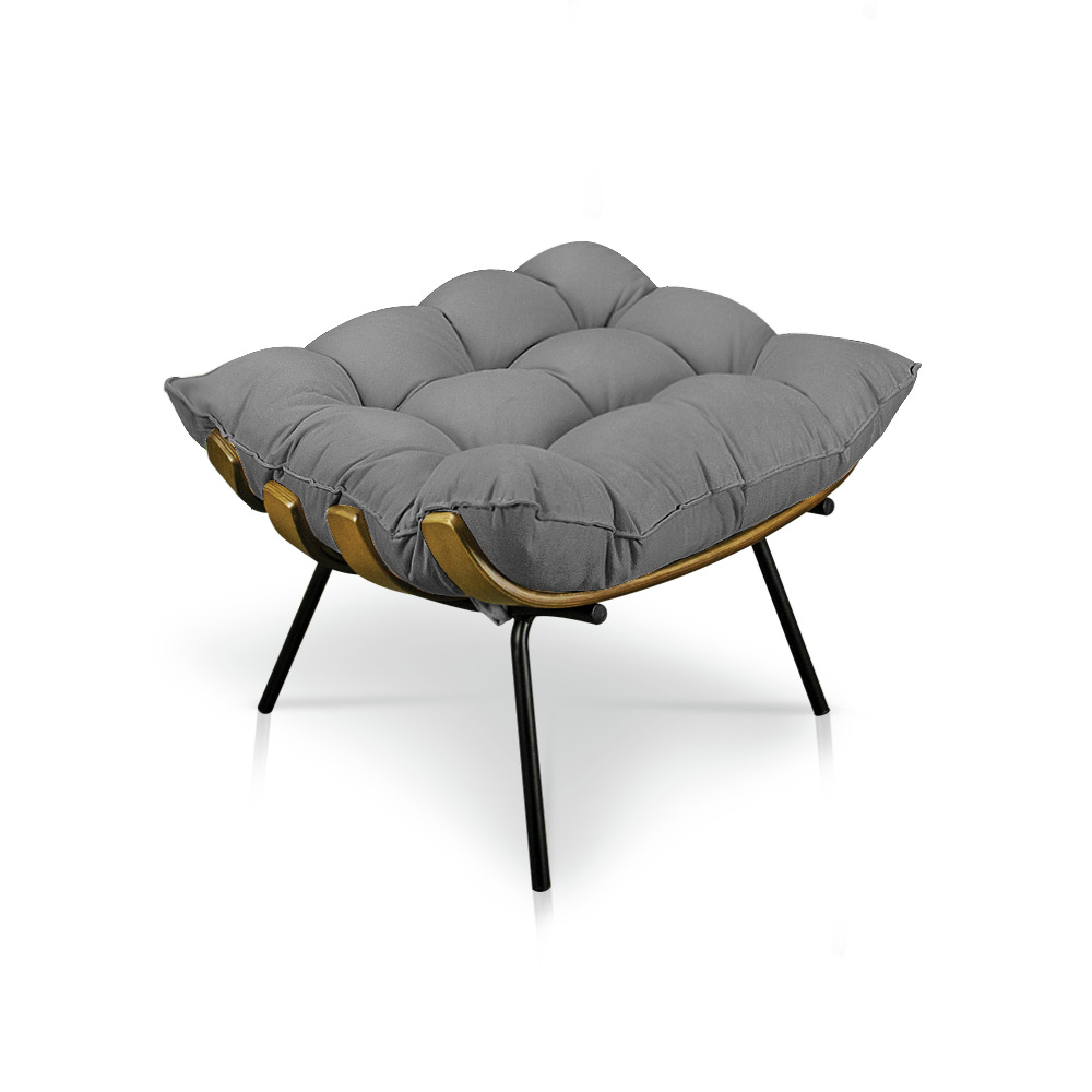 Puff Costela Suede Grafite Base Metálica - Pallazio