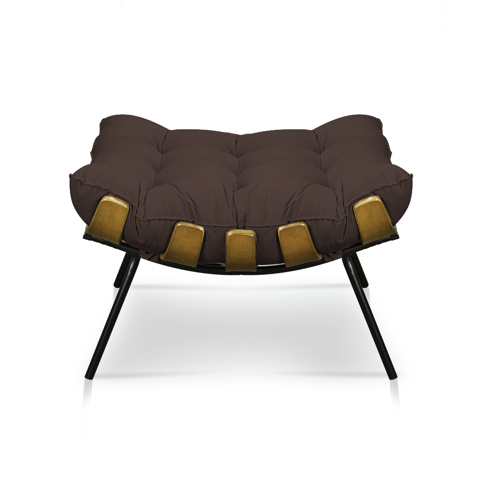 Puff Costela Suede Marrom Base Metálica - Pallazio