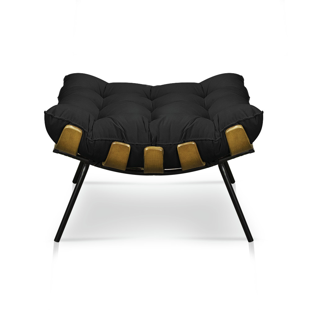 Puff Costela Suede Preto Base Metálica - Pallazio