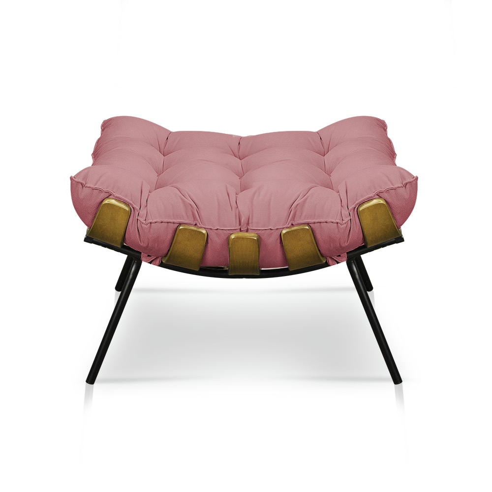 Puff Costela Suede Rosê Base Metálica - Pallazio