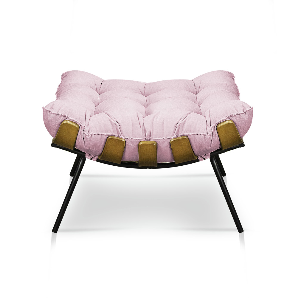 Puff Costela Suede Rosa Bebê Base Metálica - Pallazio