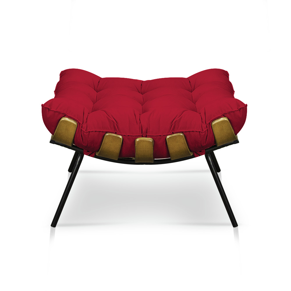 Puff Costela Suede Vermelho Base Metálica - Pallazio