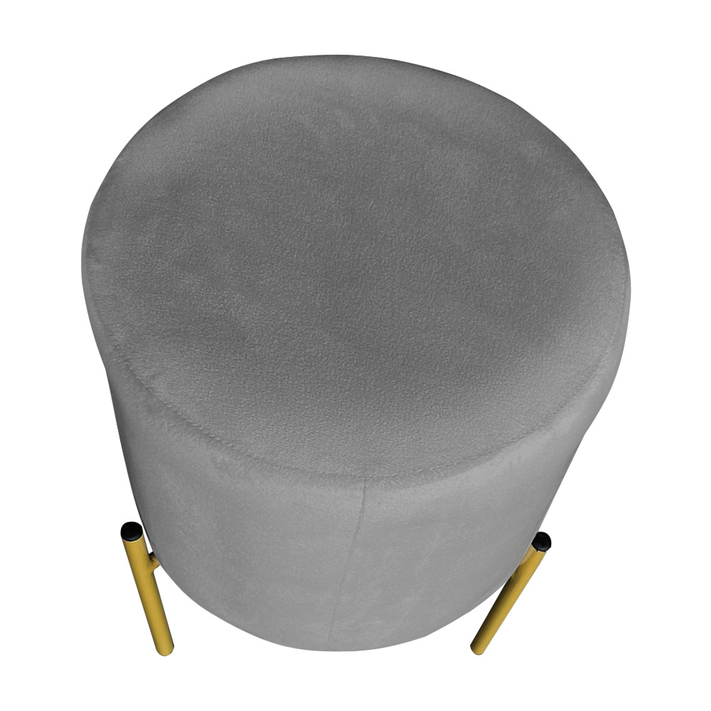 Puff Decorativo Soren Suede Grafite Pés de Ferro Dourado - Pallazio