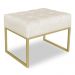 Puff Lisa Linho Base Metálica Industrial Dourado - Pallazio